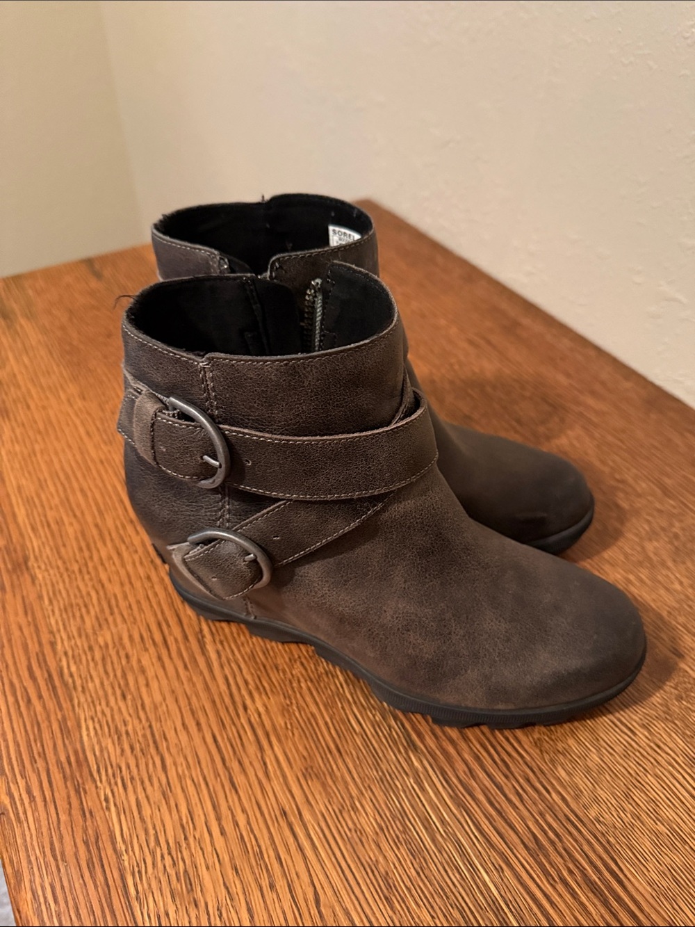 Sorel Grey Double Buckle Joan of Arc Ankle Boots